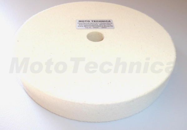 Filzscheibe Durchmesser 400 mm x 50 mm breit rein weiß glatt mittelhart formsteif Dichte ca. 0,62 Glanz Polieren